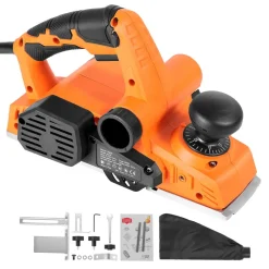 VEVOR Electric Hand Planer, 3-1/4-Inch Cut Width, 7-Amp 14500 RPM Corded Power Handheld Planer for Wood, with Adjustable Cut Depth, 2 Blades, for Woodworking Wood Chamfer DIY Smooth Finish Carpentry