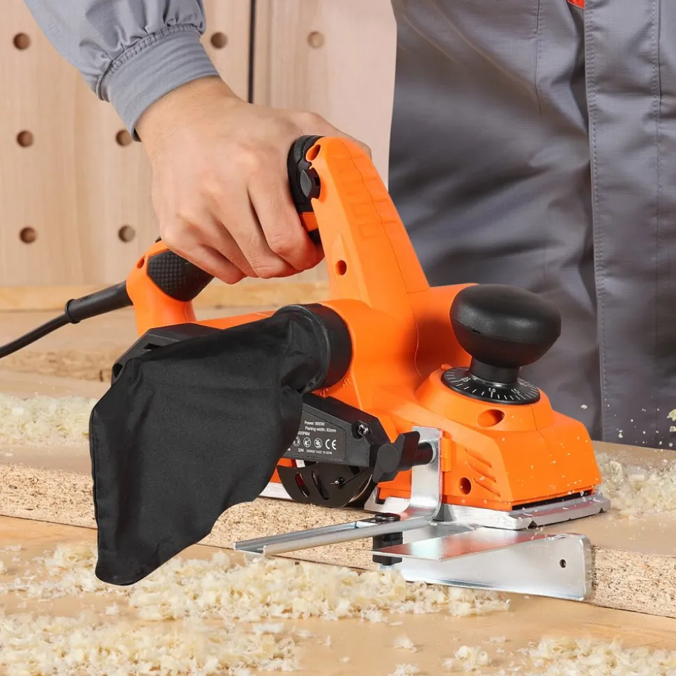 VEVOR Electric Hand Planer, 3-1/4-Inch Cut Width, 7-Amp 14500 RPM Corded Power Handheld Planer for Wood, with Adjustable Cut Depth, 2 Blades, for Woodworking Wood Chamfer DIY Smooth Finish Carpentry