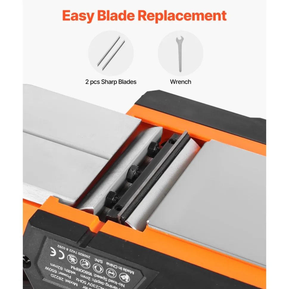 VEVOR Electric Hand Planer, 3-1/4-Inch Cut Width, 7-Amp 16800 RPM Corded Power Handheld Planer for Wood, with Adjustable Cut Depth, 2 Blades, for Woodworking Wood Chamfer DIY Smooth Finish Carpentry