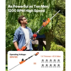 VEVOR Electric Hedge Trimmer, 1200 RPM, 6.2 - 7.8 Ft Extendable, Pole Hedge Trimmer for High Branch, 20V Battery, Cordless Hedge Trimmer with 20 in Blade, 5 Angles Adjustable for Yard Garden