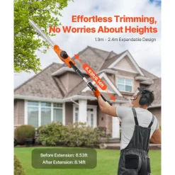 VEVOR Electric Hedge Trimmer, 1200 RPM, 6.2 - 7.8 Ft Extendable, Pole Hedge Trimmer for High Branch, 20V Battery, Cordless Hedge Trimmer with 20 in Blade, 5 Angles Adjustable for Yard Garden
