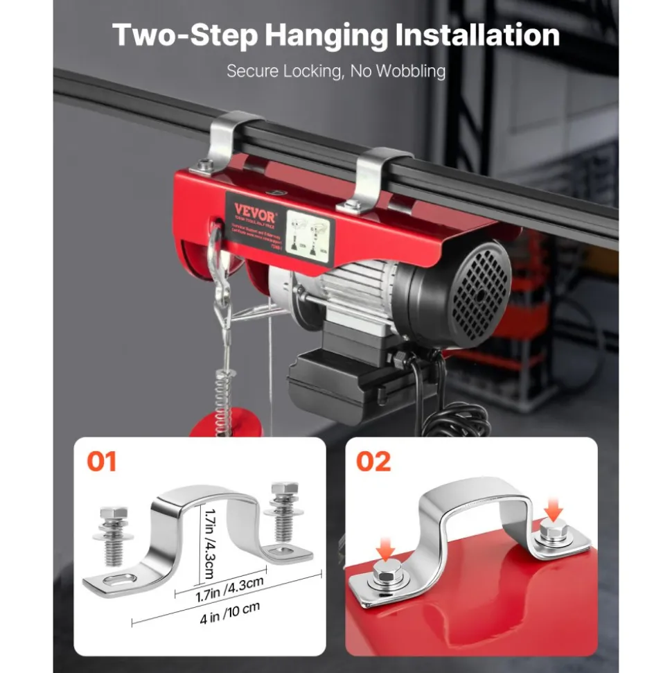 VEVOR Electric Hoist, 440lbs Garage Hoist with 14ft Wired Control, 110 volt Electric Hoist Winch 40ft Single Cable Lifting Height, Pure Copper Motor and Emergency Stop Switch
