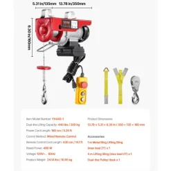 VEVOR Electric Hoist, 440lbs Garage Hoist with 14ft Wired Control, 110 volt Electric Hoist Winch 40ft Single Cable Lifting Height, Pure Copper Motor and Emergency Stop Switch