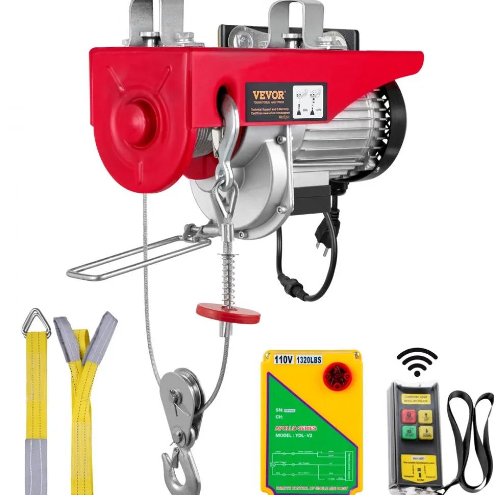 VEVOR Electric Hoist, 1320 lbs Lifting Capacity, 1150W 110V Electric Steel Wire Winch with Wireless Remote Control, 40ft Single Cable Lifting Height & High-quality Motor, for Garage Warehouse Factory