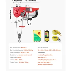 VEVOR Electric Hoist, 1320 lbs Lifting Capacity, 1150W 110V Electric Steel Wire Winch with Wireless Remote Control, 40ft Single Cable Lifting Height & High-quality Motor, for Garage Warehouse Factory