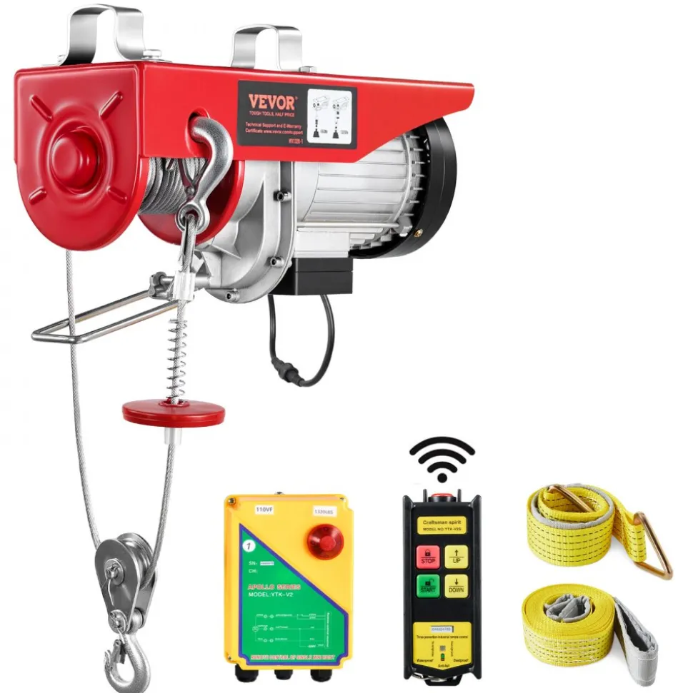 VEVOR Electric Hoist, 1320 lbs Lifting Capacity, 1150W 110V Electric Steel Wire Winch with Wireless Remote Control, 40ft Single Cable Lifting Height & High-quality Motor, for Garage Warehouse Factory