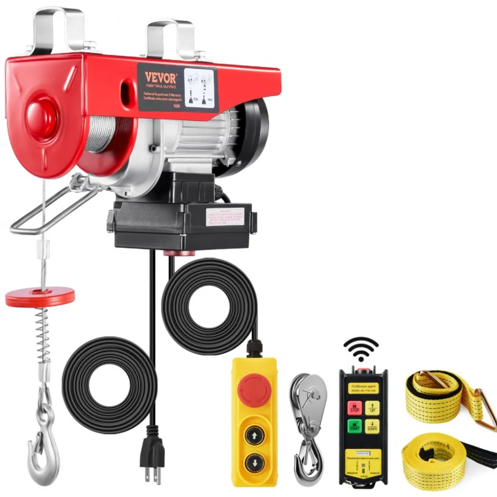 VEVOR Electric Hoist, 440 lbs 120V Electric Winch with 328 ft Wireless & 14 ft Wired Remote Control, 40 ft Single Cable Lifting Height, Single/Double Slings, Lift Hoist for Garage Warehouse Factory