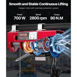 VEVOR Electric Hoist, 440 lbs 120V Electric Winch with 328 ft Wireless & 14 ft Wired Remote Control, 40 ft Single Cable Lifting Height, Single/Double Slings, Lift Hoist for Garage Warehouse Factory