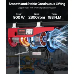 VEVOR Electric Hoist, 1320 lbs 120V Electric Winch with 328 ft Wireless & 14 ft Wired Remote Control, 40 ft Single Cable Lifting Height, Single/Double Slings, Lift Hoist for Garage Warehouse Factory