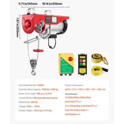 VEVOR Electric Hoist, 1760 lbs 120V Electric Winch with 328 ft Wireless Remote Control, 40 ft Single Cable Lifting Height, Single/Double Slings, Emergency Stop, Lift Hoist for Garage Warehouse Factory