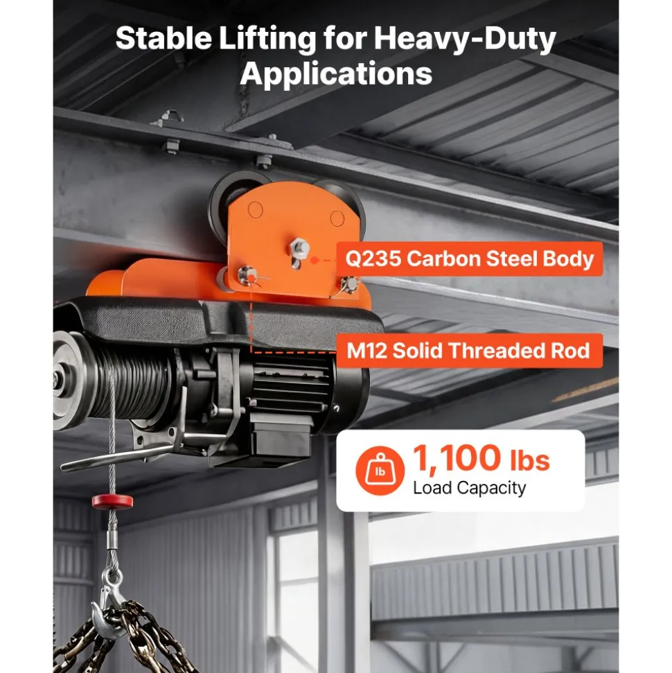 VEVOR Electric Hoist Manual Trolley, 1100 lbs/0.5 Ton Load for PA200 PA250 PA300 PA400 PA500, Push Beam Trolley with Dual Wheels, 2.68"-4.33" Adjustable Beam Flange Width for Straight & Curved I-Beam