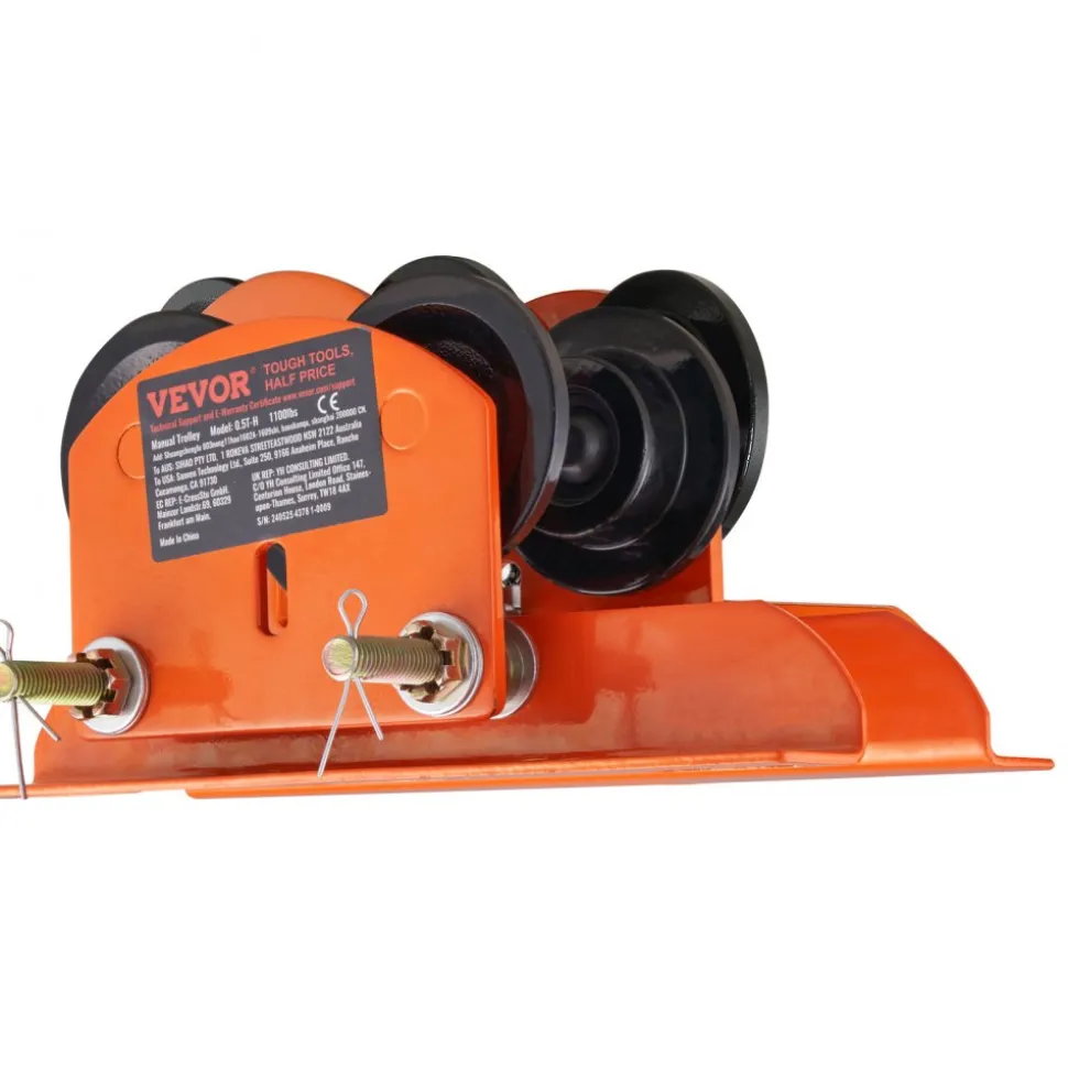 VEVOR Electric Hoist Manual Trolley, 1100 lbs/0.5 Ton Capacity for PA200 PA250 PA300 PA400 PA500, Push Beam Trolley with Dual Wheels, 2.36"-4.72" Adjustable Flange Width for Straight Curved I Beam