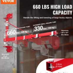 VEVOR Electric Hoist Support Arm, 660 lbs Max Load Capacity, Electric Hoist Holder Swing Arm with Pole, Steel Hoist Frame, 180° Swivel Scaffold Hoist Lifting Arm, Winch Hoist Arm for Workshop, Garage