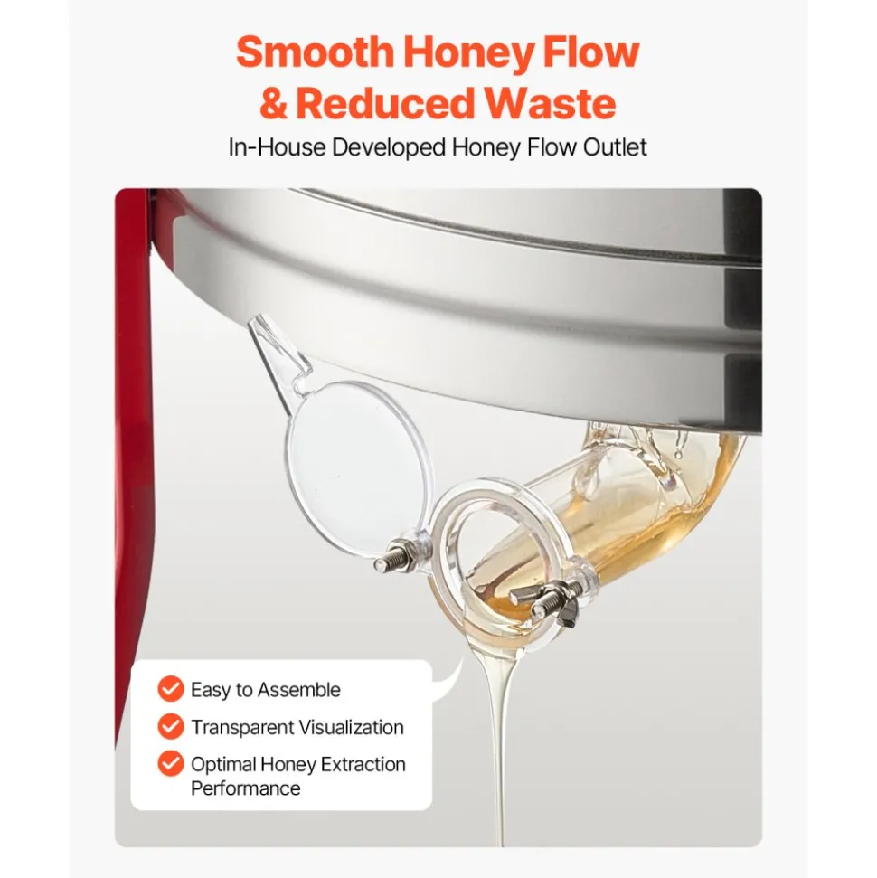 VEVOR Electric Honey Extractor, 6 Frame Honey Spinner with Transparent Lid, 140W Stainless Steel Honeycomb Drum Spinner, Height Adjustable, Honeycomb Extraction Equipment for Beekeeping