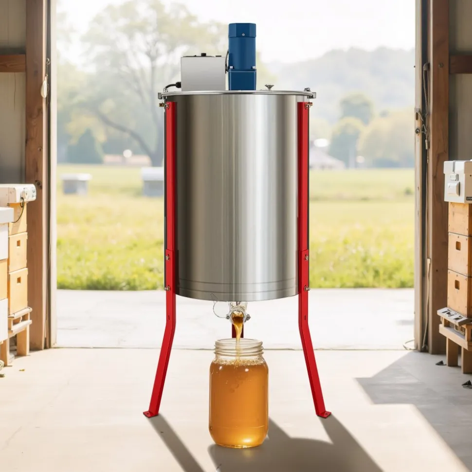 VEVOR Electric Honey Extractor, 6 Frame Honey Spinner with Transparent Lid, 140W Stainless Steel Honeycomb Drum Spinner, Height Adjustable, Honeycomb Extraction Equipment for Beekeeping