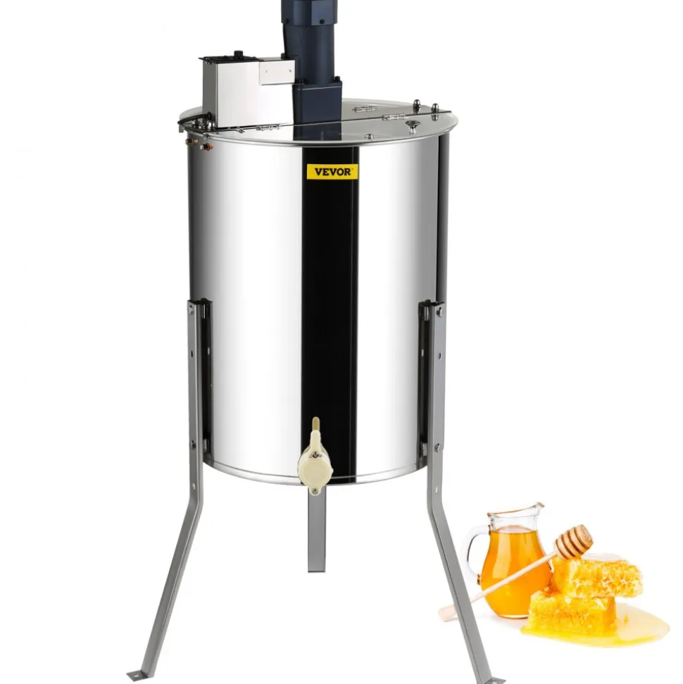 VEVOR Electric Honey Extractor, 4/8 Frames Honey Spinner Extractor, Stainless Steel Beekeeping Extraction, Apiary Centrifuge Equipment with Height Adjustable Stand, Honeycomb Drum Spinner with Lid