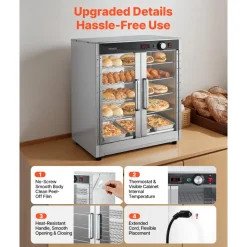 VEVOR Electric Hot Box Food Warmer, 5-Tier Commercial Warming Cabinet with Water Tray, Double-Door and Adjustable Shelves, Stainless Steel Food Warmer Cabinet, for Restaurant, Kitchen, Pizza, Chicken
