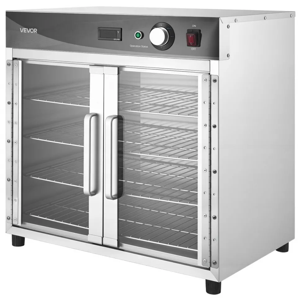 VEVOR Electric Hot Box Food Warmer, 4-Tier Commercial Warming Cabinet with Water Tray, Glass Door and Adjustable Shelves, Stainless Steel Food Warmer Cabinet, for Restaurant, Kitchen, Pizza, Chicken