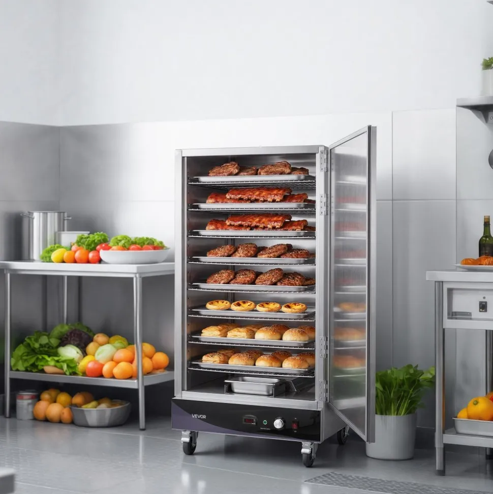 VEVOR Electric Hot Box Food Warmer, 8-Tier Commercial Warming Cabinet with Water Tray, Single-Door and Adjustable Shelves, Stainless Steel Food Warmer Cabinet, for Restaurant, Kitchen, Pizza, Chicken