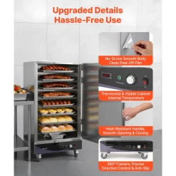 VEVOR Electric Hot Box Food Warmer, 8-Tier Commercial Warming Cabinet with Water Tray, Single-Door and Adjustable Shelves, Stainless Steel Food Warmer Cabinet, for Restaurant, Kitchen, Pizza, Chicken