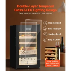 VEVOR Electric Humidor, 70L, 400 Counts Electric Cigar Humidor Cabinet with Compressor Cooling, Constant Humidity & Temperature Control, Spanish Cedar Wood Shelves & Drawers, 4 Layers, for Household