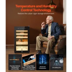 VEVOR Electric Humidor, 70L, 400 Counts Electric Cigar Humidor Cabinet with Compressor Cooling, Constant Humidity & Temperature Control, Spanish Cedar Wood Shelves & Drawers, 4 Layers, for Household