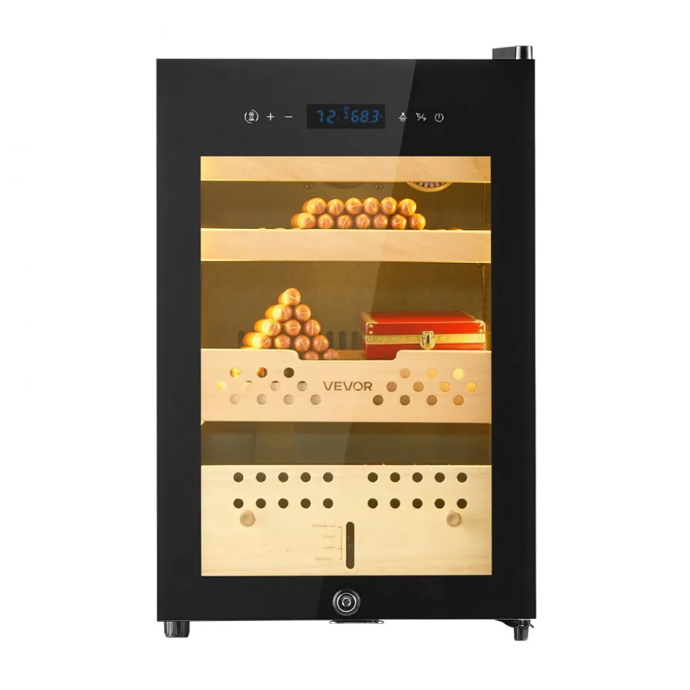 VEVOR Electric Humidor, 60L, 350 Counts Electric Cigar Humidor Cabinet with Compressor Cooling, Constant Humidity & Temperature Control, Spanish Cedar Wood Shelves & Drawers, 3 Layers, for Household