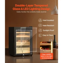 VEVOR Electric Humidor, 60L, 350 Counts Electric Cigar Humidor Cabinet with Compressor Cooling, Constant Humidity & Temperature Control, Spanish Cedar Wood Shelves & Drawers, 3 Layers, for Household
