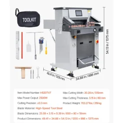 VEVOR Electric Hydraulic Paper Cutter, 2500W Heavy Duty Paper Cutter Machine 20.2 in/515 mm Cutting Width, 3.1 in/80 mm Cutting Thickness, Electric Guillotine Trimmer with Casters & Infrared Function