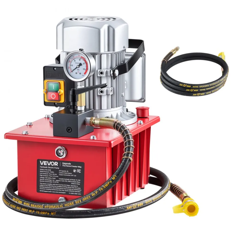 VEVOR Electric Hydraulic Pump, 750W 10,000 PSI, 120V Single Acting Electric Driven Hydraulic Pump Power Pack Unit, with Manual Valve, 2.1 Gallon / 8L, for Punching, Bending, Single Acting Cylinders