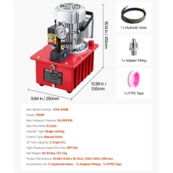 VEVOR Electric Hydraulic Pump, 750W 10,000 PSI, 120V Single Acting Electric Driven Hydraulic Pump Power Pack Unit, with Manual Valve, 2.1 Gallon / 8L, for Punching, Bending, Single Acting Cylinders