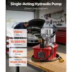 VEVOR Electric Hydraulic Pump, 750W 10,000 PSI, 120V Single Acting Electric Driven Hydraulic Pump Power Pack Unit, with Manual Valve, 2.1 Gallon / 8L, for Punching, Bending, Single Acting Cylinders