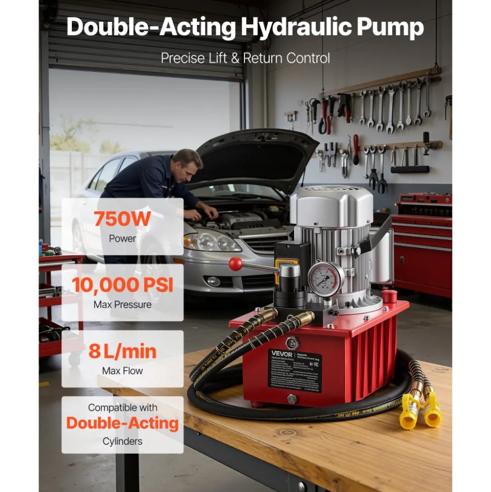 VEVOR Electric Hydraulic Pump, 750W 10,000 PSI, 120V Single Acting Electric Driven Hydraulic Pump Power Pack Unit, with Solenoid Valve, 0.53 Gallon / 2L, for Punching, Bending, Single Acting Cylinders