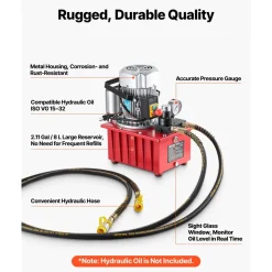 VEVOR Electric Hydraulic Pump, 750W 10,000 PSI, 120V Single Acting Electric Driven Hydraulic Pump Power Pack Unit, with Solenoid Valve, 0.53 Gallon / 2L, for Punching, Bending, Single Acting Cylinders