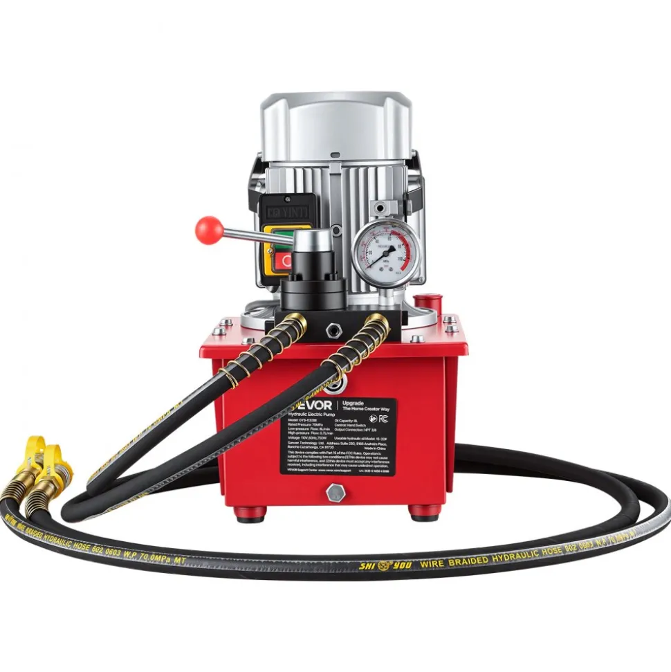 VEVOR Electric Hydraulic Pump, 750W 10,000 PSI, 120V Single Acting Electric Driven Hydraulic Pump Power Pack Unit, with Solenoid Valve, 0.53 Gallon / 2L, for Punching, Bending, Single Acting Cylinders