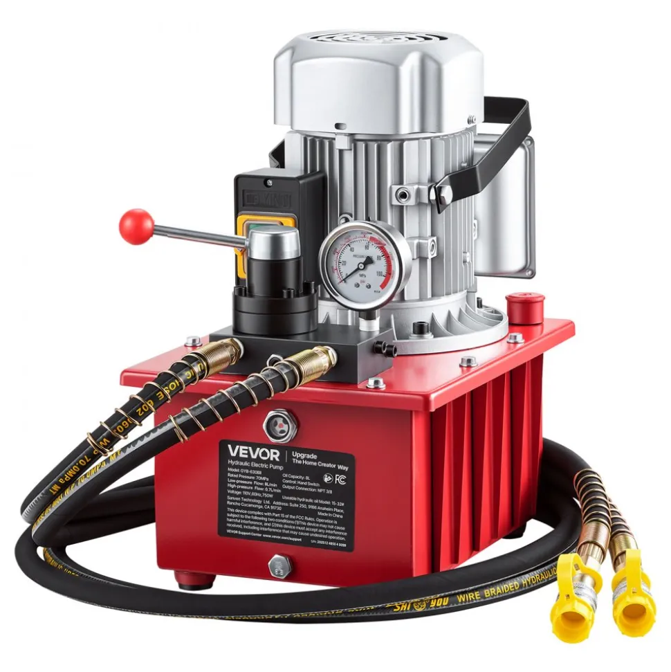 VEVOR Electric Hydraulic Pump, 750W 10,000 PSI, 120V Single Acting Electric Driven Hydraulic Pump Power Pack Unit, with Solenoid Valve, 0.53 Gallon / 2L, for Punching, Bending, Single Acting Cylinders