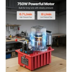 VEVOR Electric Hydraulic Pump, 750W 10,000 PSI, 120V Single Acting Electric Driven Hydraulic Pump Power Pack Unit, with Solenoid Valve, 0.53 Gallon / 2L, for Punching, Bending, Single Acting Cylinders