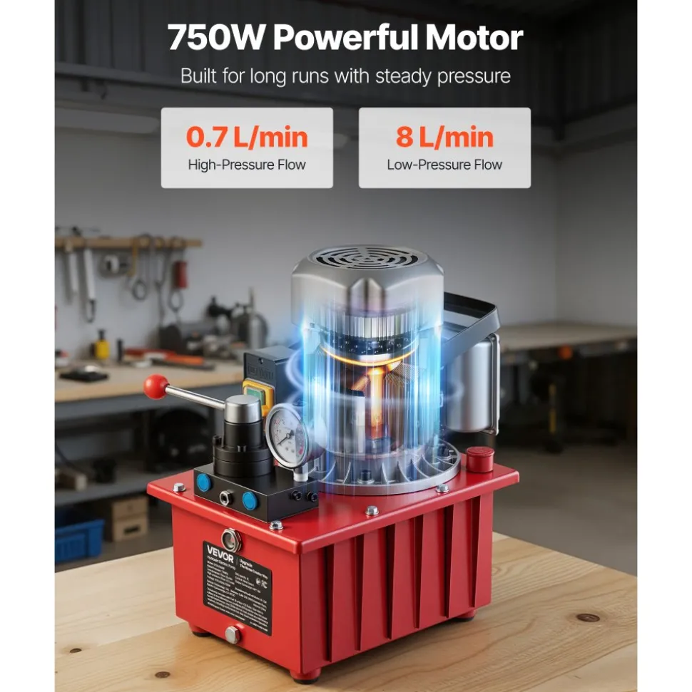 VEVOR Electric Hydraulic Pump, 750W 10,000 PSI, 120V Single Acting Electric Driven Hydraulic Pump Power Pack Unit, with Solenoid Valve, 0.53 Gallon / 2L, for Punching, Bending, Single Acting Cylinders