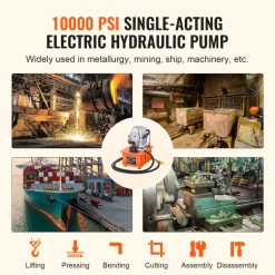 VEVOR Electric Hydraulic Pump, 10000 PSI 750W 110V, 488 in³/8L Capacity, Single Acting Manual Valve, Electric Driven Hydraulic Pump Power Pack Unit with Lever Switch for Punching/Bending/Jack Machines