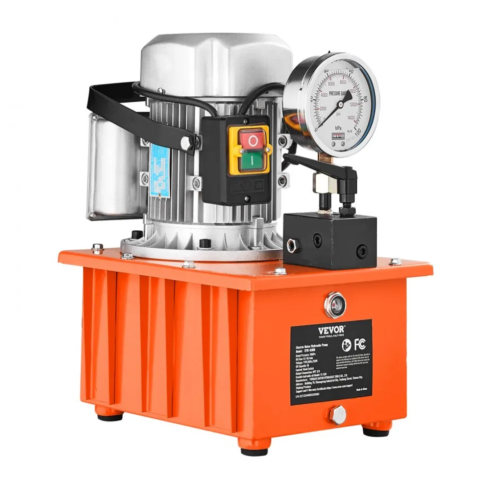VEVOR Electric Hydraulic Pump, 10000 PSI 750W 110V, 488 in³/8L Capacity, Single Acting Manual Valve, Electric Driven Hydraulic Pump Power Pack Unit with Lever Switch for Punching/Bending/Jack Machines