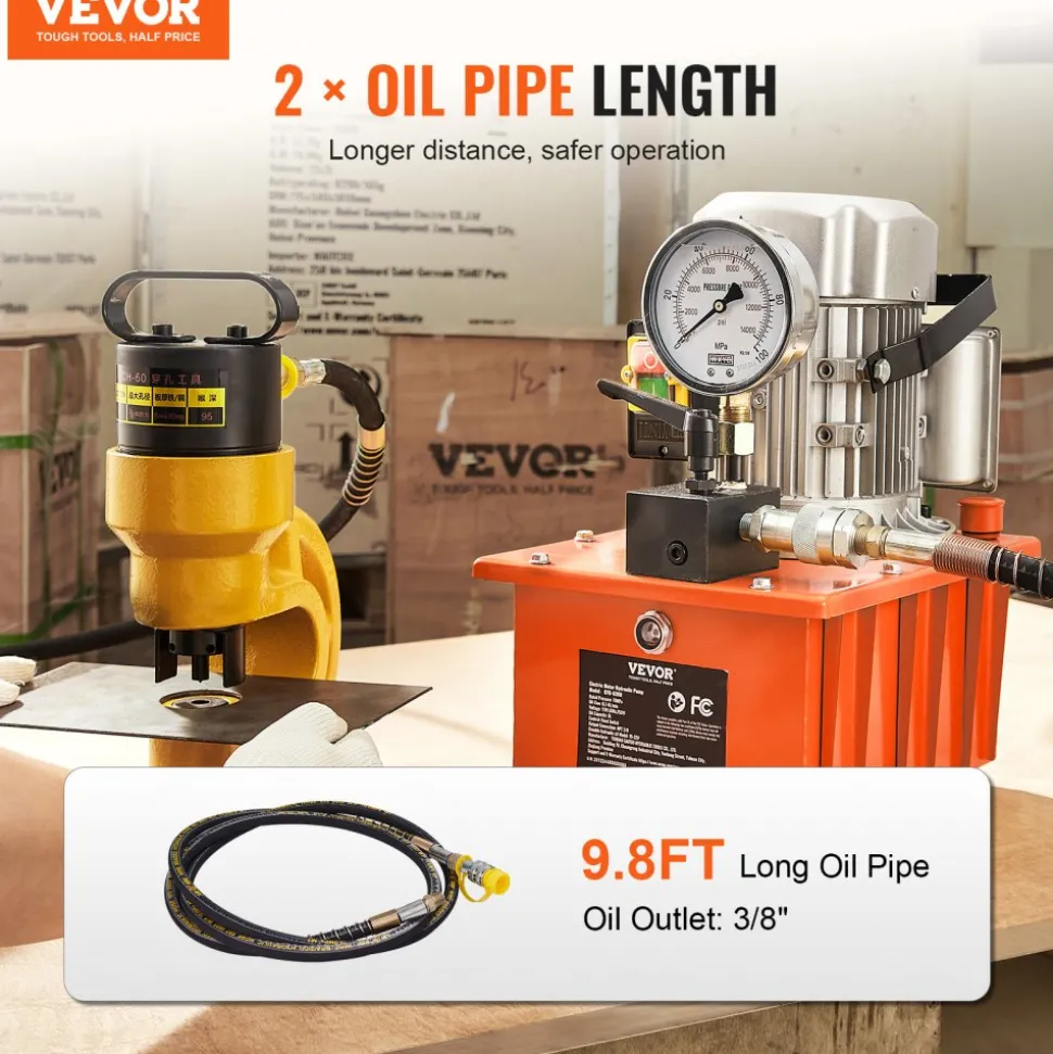 VEVOR Electric Hydraulic Pump, 10000 PSI 750W 110V, 488 in³/8L Capacity, Single Acting Manual Valve, Electric Driven Hydraulic Pump Power Pack Unit with Lever Switch for Punching/Bending/Jack Machines