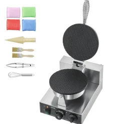 VEVOR Electric Ice Cream Cone Maker, Commercial 1230W Waffle Cone Machine, Non-Stick Stainless Steel Egg Roll Mold, with Temperature and Time Control, Handle, for Restaurant Bakery Snack Bar Family