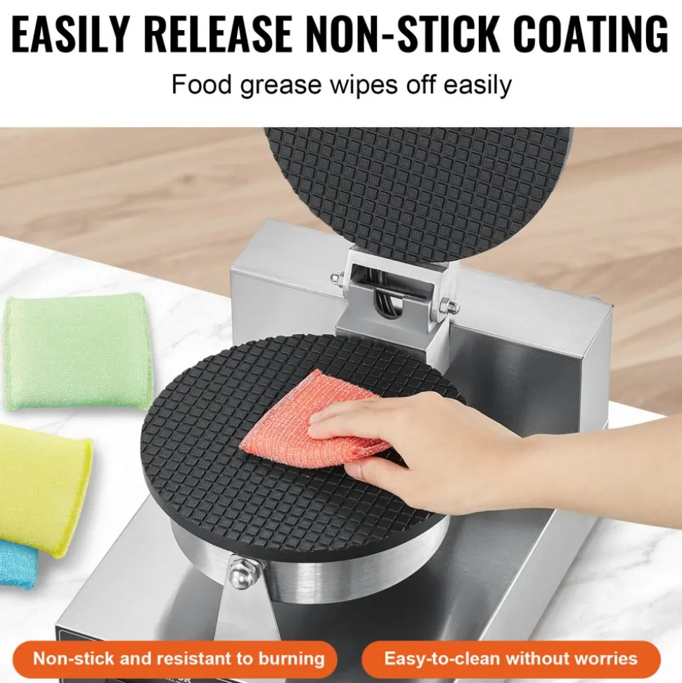 VEVOR Electric Ice Cream Cone Maker, Commercial 1230W Waffle Cone Machine, Non-Stick Stainless Steel Egg Roll Mold, with Temperature and Time Control, Handle, for Restaurant Bakery Snack Bar Family