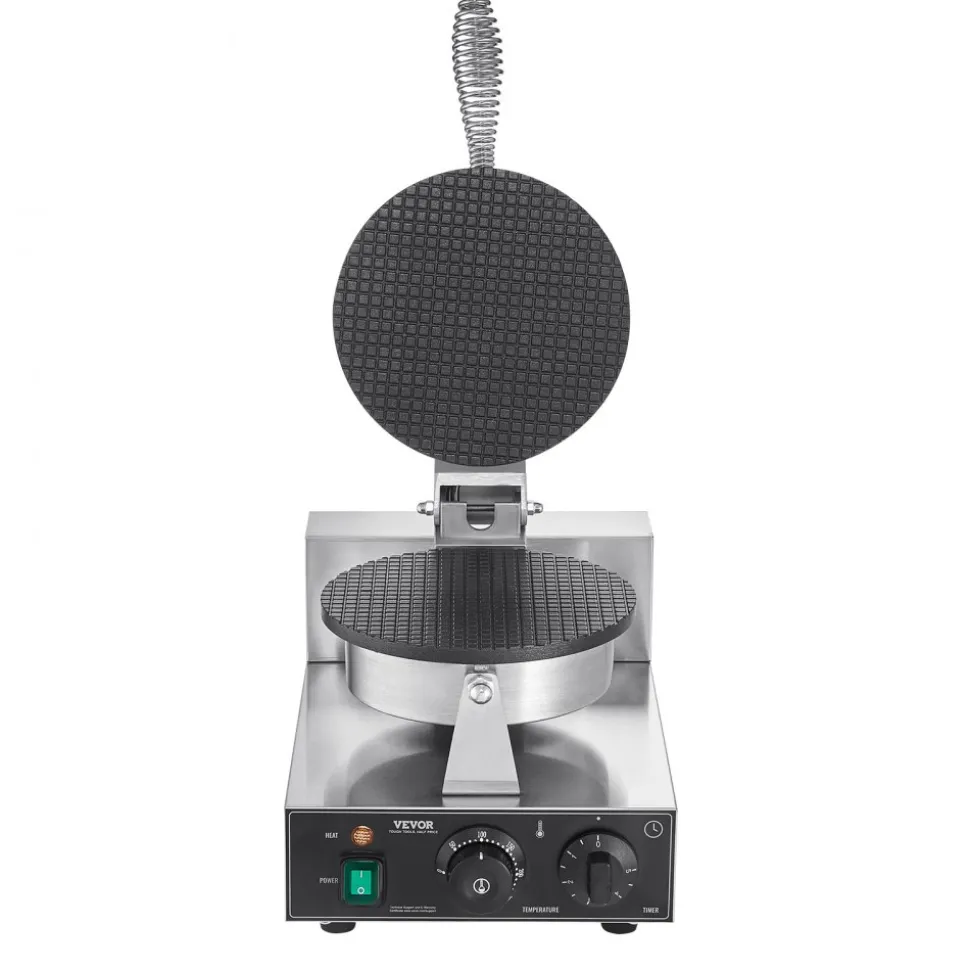 VEVOR Electric Ice Cream Cone Maker, Commercial 1230W Waffle Cone Machine, Non-Stick Stainless Steel Egg Roll Mold, with Temperature and Time Control, Handle, for Restaurant Bakery Snack Bar Family