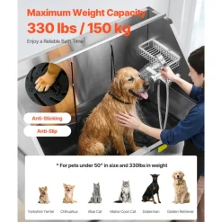 VEVOR Electric Lift Dog Washing Station, 50Inch Professional Stainless Steel Pet Grooming Tub w/ Non-Slip Drain Board,Faucet & Showerhead for Home & Grooming Shop,Fits Medium & Large Pets (Right Door)