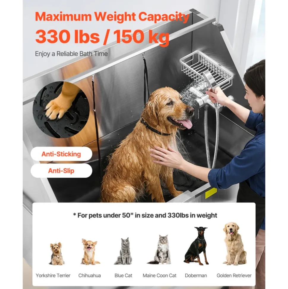 VEVOR Electric Lift Dog Washing Station, 50Inch Professional Stainless Steel Pet Grooming Tub w/ Non-Slip Drain Board,Faucet & Showerhead for Home & Grooming Shop,Fits Medium & Large Pets (Right Door)