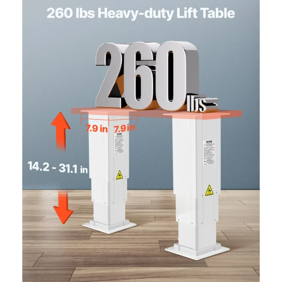 VEVOR Electric Lifting Column System, 260 lbs Lift Table, 14.2-31.1 in Height Range, Three-stage Adjustable Desk Column, Telescopic Table Leg, Comes with Power-Supply Option to Control up/Down Motion