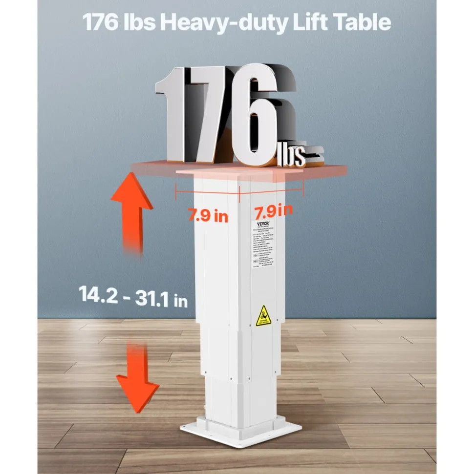 VEVOR Electric Lifting Column System, 176 lbs Lift Table, 14.2-31.1 in Height Range, Three-stage Adjustable Desk Column, Telescopic Table Leg, Comes with Power-Supply Option to Control up/Down Motion