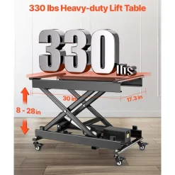 VEVOR Electric Lift Table, 330 lbs Capacity Single Scissor Lift Table, 8 - 28 in Height Adjustable Lifting Platform, Coffee Table lift with 4 Wheels, for Material Handling and Transportation, Black