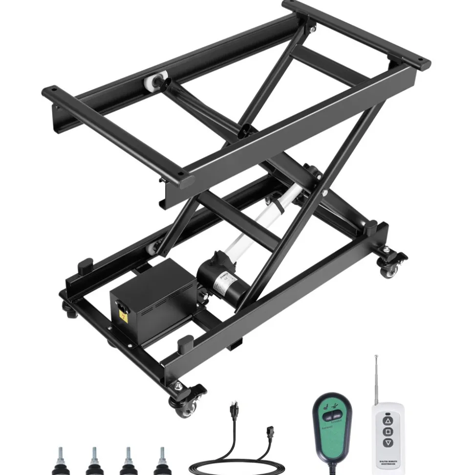 VEVOR Electric Lift Table, 330 lbs Capacity Single Scissor Lift Table, 8 - 28 in Height Adjustable Lifting Platform, Coffee Table lift with 4 Wheels, for Material Handling and Transportation, Black